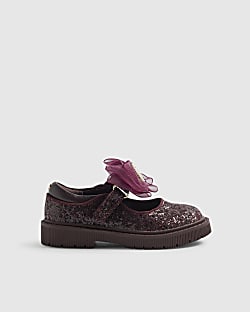 Mini Girls Burgundy Sequin Mary Jane Shoes