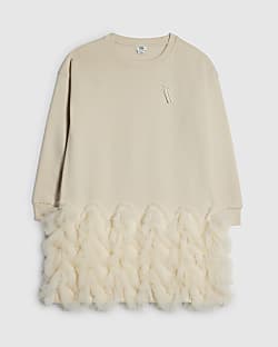 Girls Cream Tulle Bow Jumper Dress