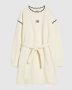 Girls Cream Scalloped Edge Jumper Dress