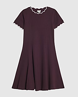 Girls Purple Scallop Edge Fit And Flare Dress