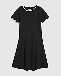 Girls Black Scallop Edge Fit And Flare Dress