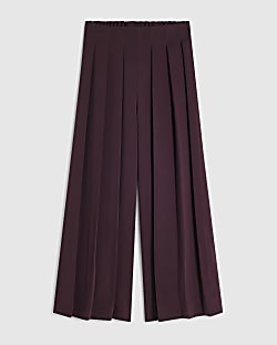 Girls Burgundy Pleated Tailored Trousers