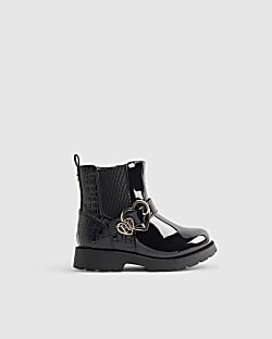 Mini Girls Black Buckle Chelsea Boots
