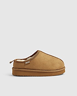 Boys Brown Faux Fur Lined Slippers