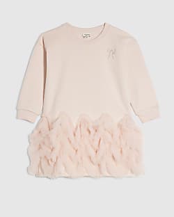 Mini Girls Pink Tulle Hem Sweatshirt Dress