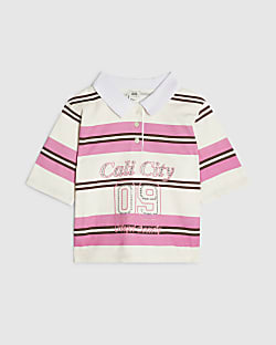 Girls Pink Diamante 97 Stripe Polo Top