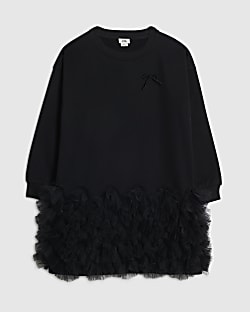 Girls Black Tulle Bow Jumper Dress