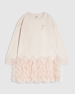 Girls Pink Tulle Bow Jumper Dress