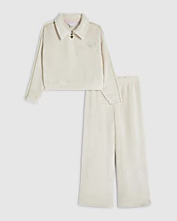Girls Cream Velour Dreamer Club Shirt Set