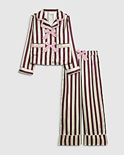 Girls Green Pistachio Stripe Satin Pyjamas 