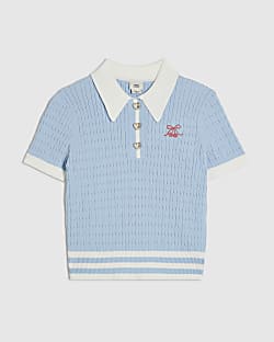 Girls Blue Tipped Polo Shirt