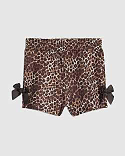 Girls Brown Premium Leopard Print Bow Shorts