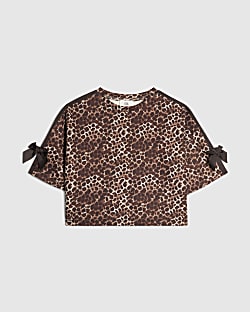 Girls Brown Premium Leopard Print Top