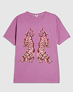 Girls Pink Dyed Tiger T-Shirt
