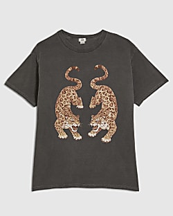 Girls Grey Dyed Tiger T-Shirt
