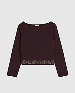 Girls Purple Boatneck RI Waistband Top