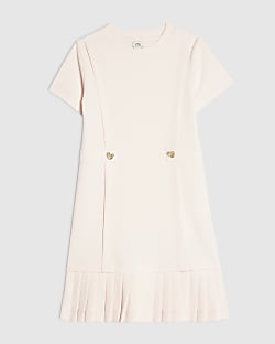 Girls Pink Pleated Hem Dress