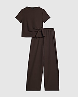 Girls Brown Textured Set