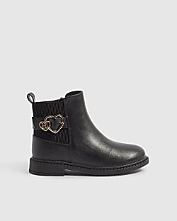 Girls Black Faux Leather Chelsea Boots
