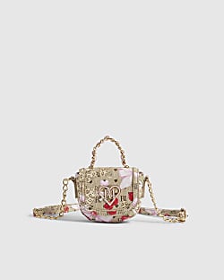 Girls Brown Monogram Mini Crossbody Bag