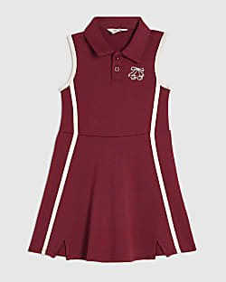 Mini Girls Red Rib Polo Dress