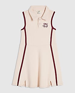 Mini Girls Pink Rib Polo Dress