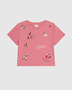 Girls Pink Sequin Embroidered T-Shirt