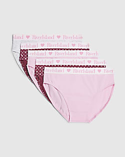 Girls Burgundy RI Monogram Pack Of 5 Briefs
