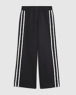 Girls Black Side Stripe Wide Leg Joggers