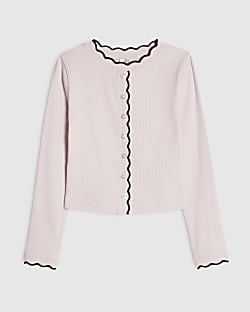 Girls Pink Scallop Button Up Top