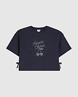 Girls Navy Premium Cherry T-Shirt