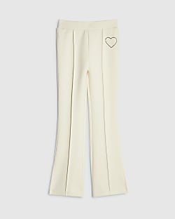 Girls Cream Premium Heart Flared Trousers