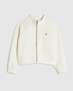 Girls Cream Premium Zip Funnel Sweatshirt