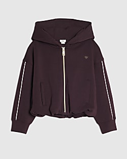 Girls Purple Premium Bubble Hem Zip Up Hoodie