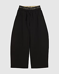 Girls Black RI Script Wide Leg Joggers