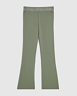 Girls Khaki RI Scripty Flared Leggings