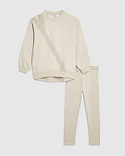 Girls Cream RI Front Split Sweatshirt Set
