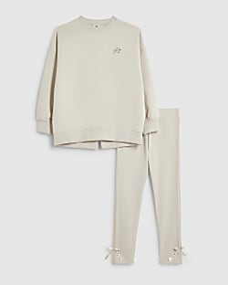 Girls Cream Bow Back Detail Sweatshirt Set