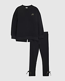 Girls Black Bow Back Sweatshirt Set