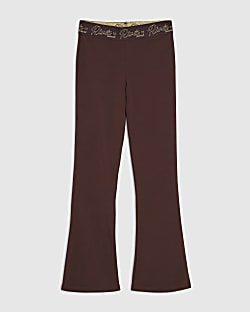 Girls Brown RI Scripty Flared Leggings