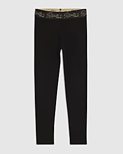 Girls Black RI Scripty Waistband Leggings