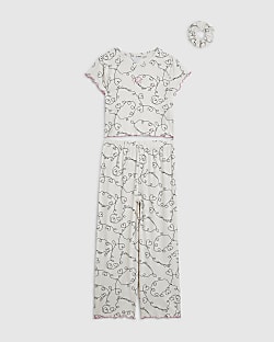 Girls White Swirly Heart Pyjamas Set