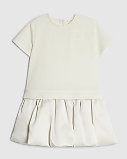 Mini Girls Cream Bubble Hem Skirt Dress