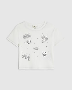 Girls White Sequin Angel Embroidered T-Shirt