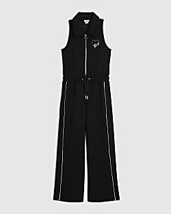 Girls Black Premium Diamante Heart Jumpsuit