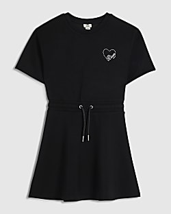 Girls Black Premium Tie Waist Dress