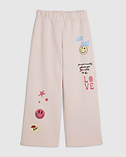 Girls Pink Icon Wide Leg Joggers