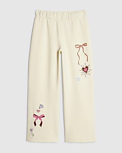 Girls Cream Icon Wide Leg Joggers