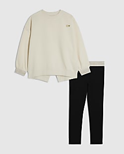 Girls Cream RI Split Back Sweatshirt Set