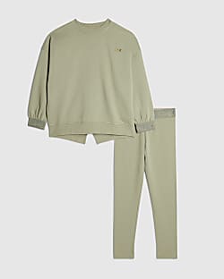 Girls Khaki RI Split Back Sweatshirt Set